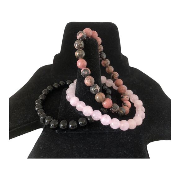 Handmade Three NIP Natural Stone Beaded Stretch Stackable Wrist Bracelets - Picture 3 of 8